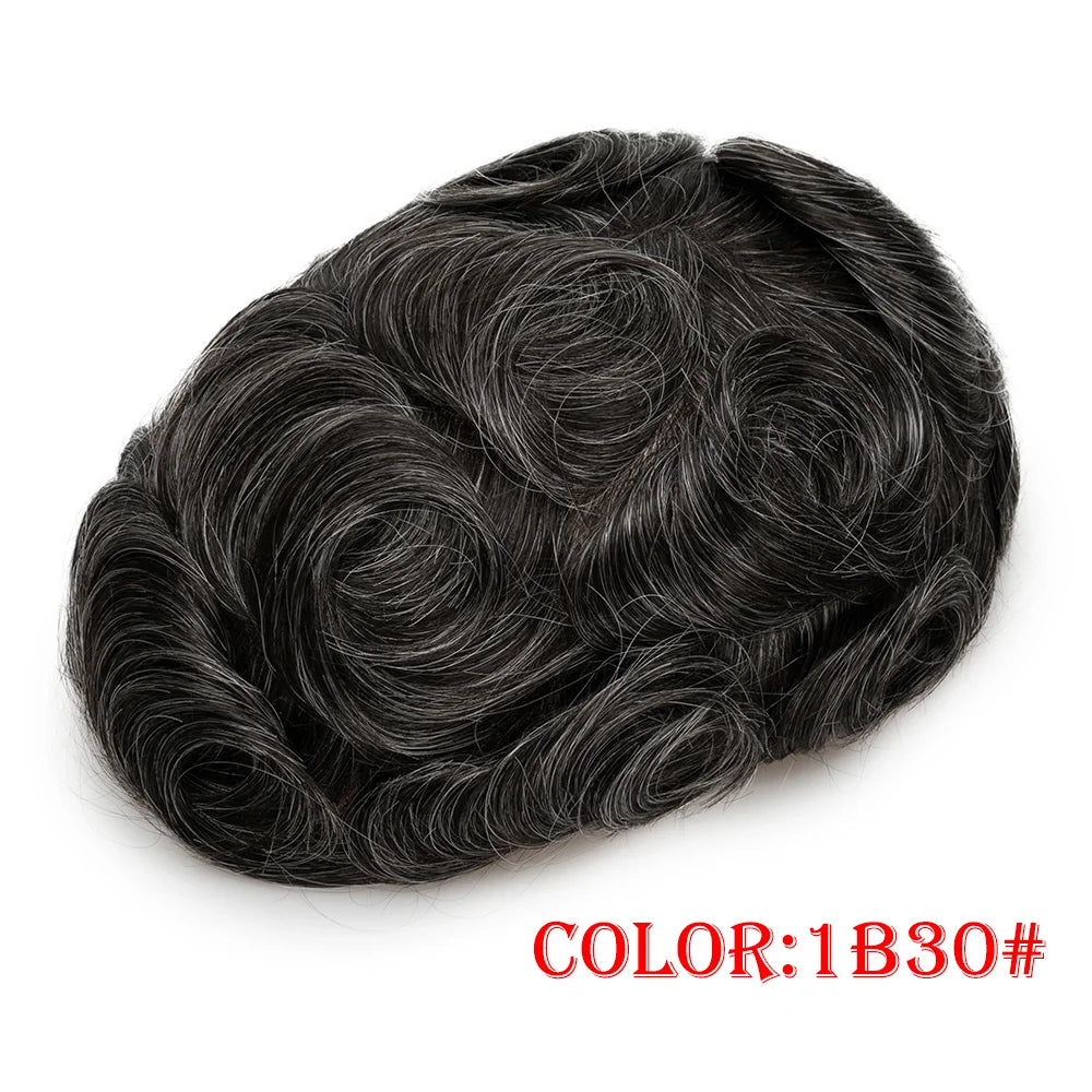 Hollywood Men Toupee Lace & PU Base Human Hair Replacement System Unit for Men Durable Male Hair Prosthesis Wigs