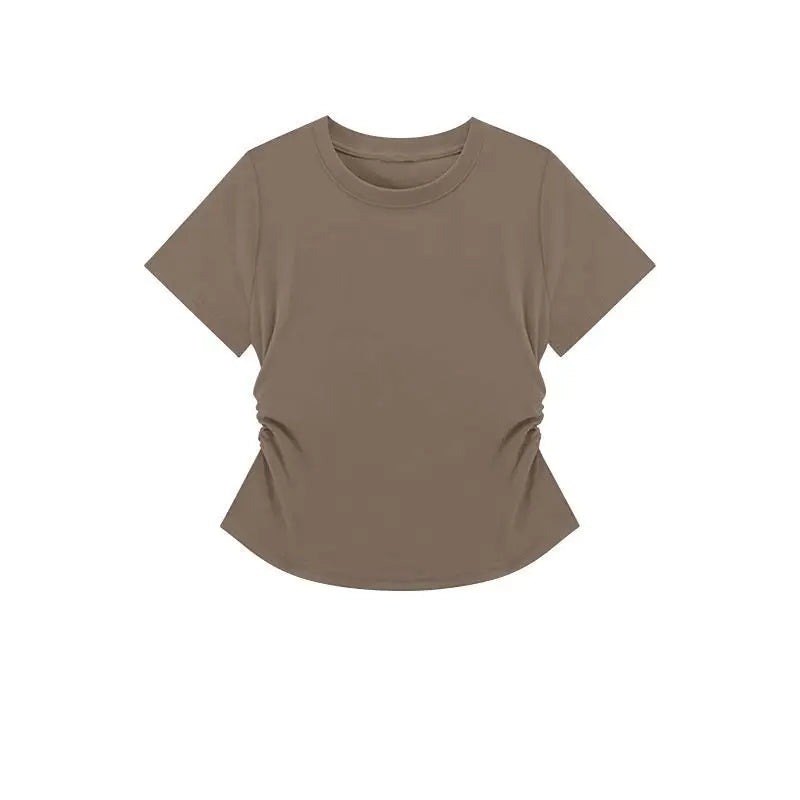 Women Summer Short Sleeve Top Slim Fit Round Neck Tee Breathable Casual