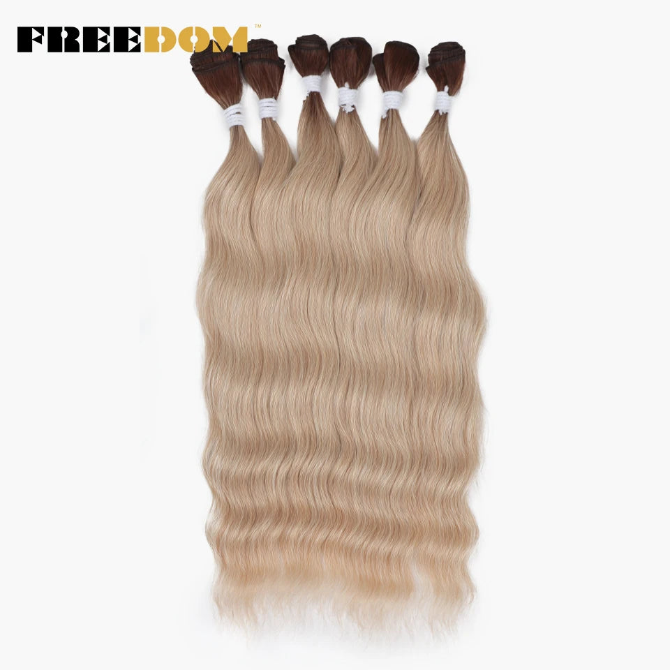 FREEDOM Synthetic Water Wave Hair Bundles 20 inch Synthetic Hair Extensions Ombre Blonde Brown Hair Weave Bundles 6Pcs/Pack