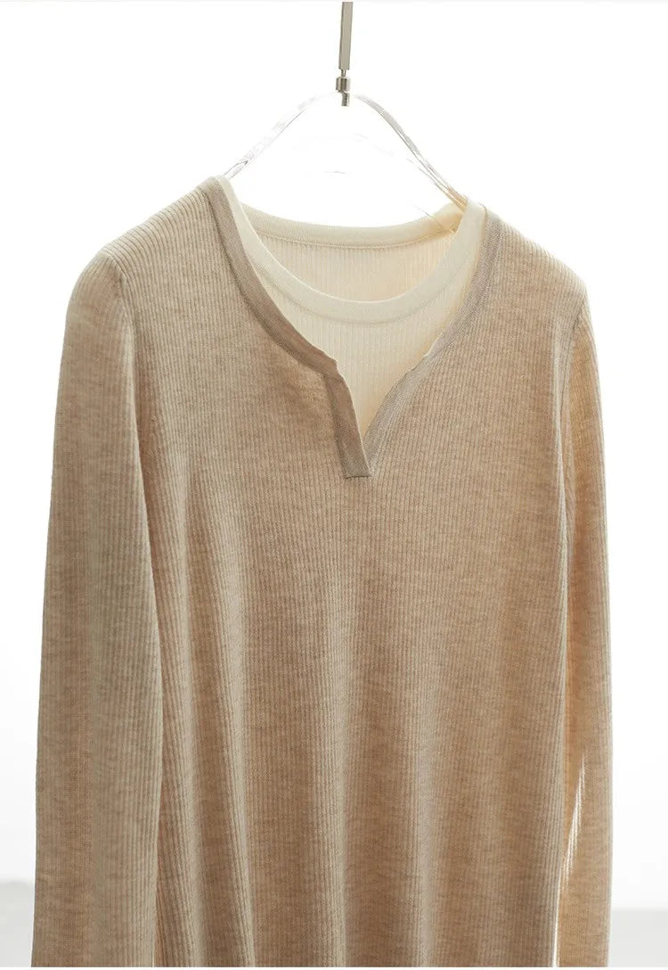 Super Comfortable to Wear~ 2025 Autumn and Winter New Style Faux Two-Piece Knit Sweater for Women, High-End Wool Sweater Top