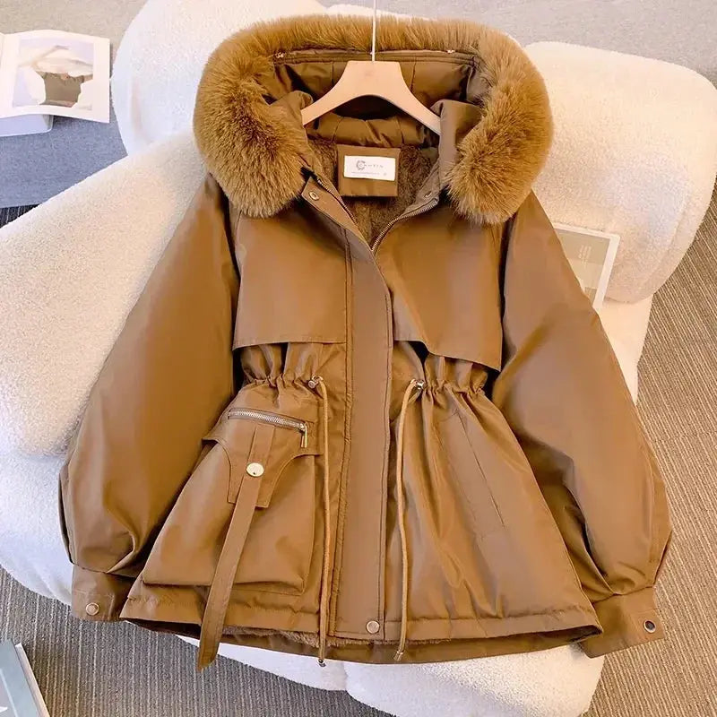 Detachable Pai Overcomes Women's Winter 2026 New Casual Down Cotton Thicken Hooded Coat Female loose Warm Wool Overcoat BAZAARHUBO