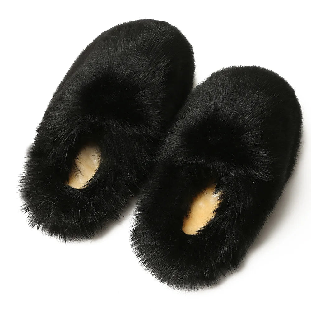 Ladies Winter High Quality Fox Fur Slippers Women Warm Fur Slides Girls Luxury Furry Slippers Soft Comfortable Home Cotton Shoes