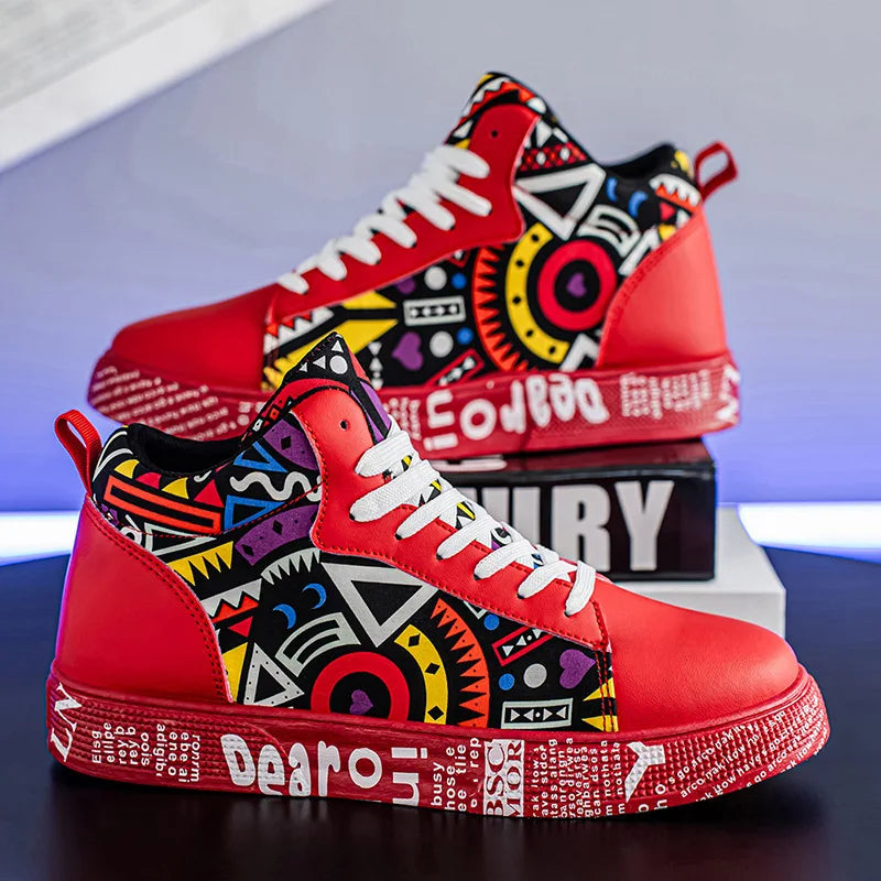Mens Casual Sport Shoes 2026 Autumn Fashion Comfort Non Slip Casual Sneakers Platform Outdoor Running Shoes Graffiti Board Shoes