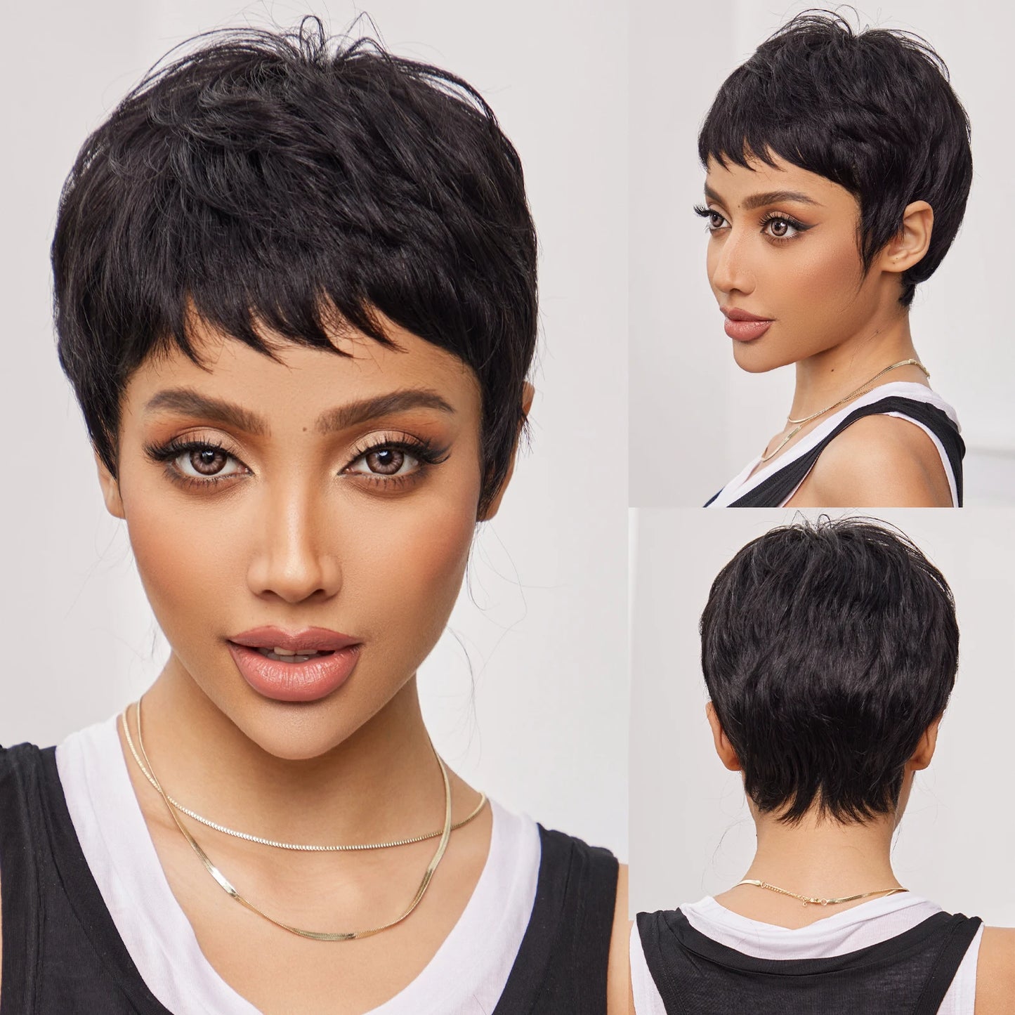 Blonde Human Hair Wigs Dark Root Short Pixie Cut Bob Wigs Machine Made Remy Human Hair Wig for White Women Daily Heat Resistant