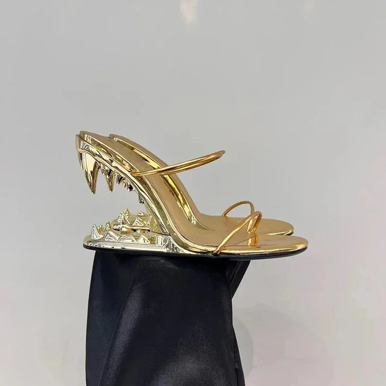 Spring Fashion Show, Teeth Shaped Heels, High Heels with Exposed Toes, Sloping Heels, Round Toe Fashion Women's Shoes