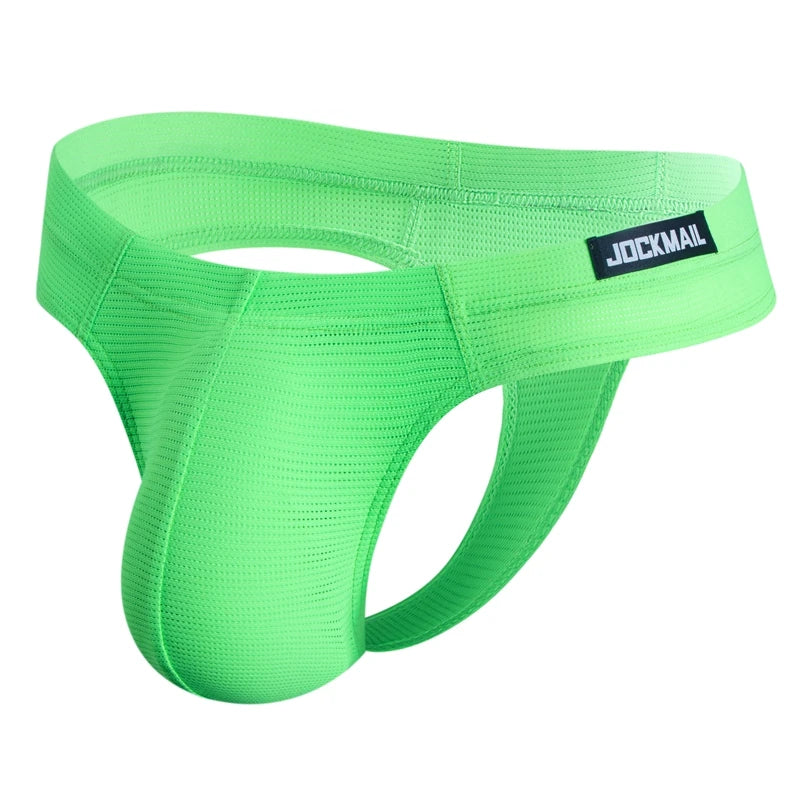 JOCKMAIL Sexy Men's G-string Fashion Low Waist Solid Color Male Thongs Underwear Breathable Mesh Sports Underpants Shorts