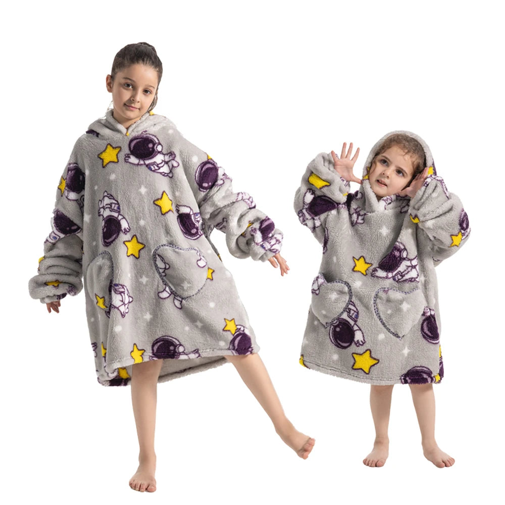 Girls Winter Clothes Flannel Thick Hoodies Super Warm Children's Sweaters Kids Hooded Loose Clothing Homewear Wearable Blankets