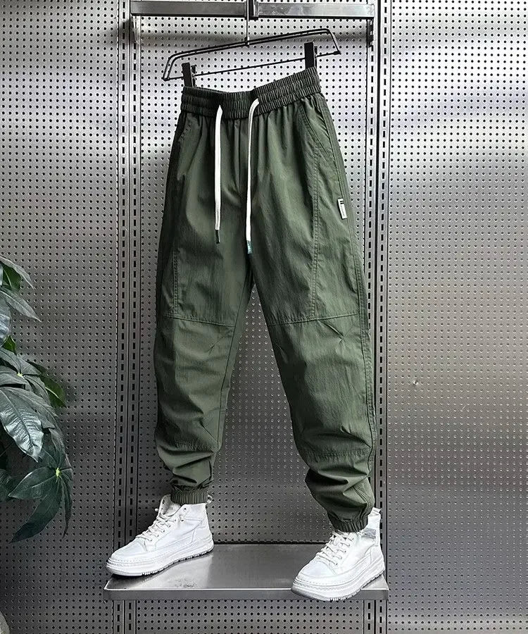 Summer Fashion New Men Breathable Casual Trousers Loose Tying Feet Versatile Simple Solid Color Harem Pants