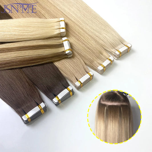 JSNME High Quality Tape In Hair Extension Invisible 100% Real Human Hair Straight Tape Ins  Brown Blonde 2.5g/pcs 16-22 Inch