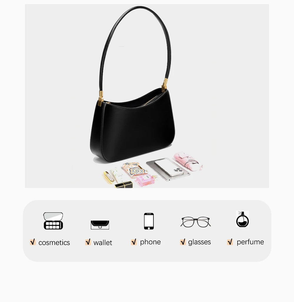 Zency Premium Cow Leather Fashion Shoulder Handbag for Women Trendy 2025 Luxury Designer Underarm Bag