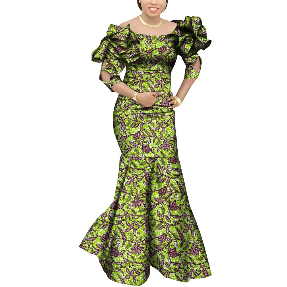 Fashion Robe Africaine Femme Elegant Maxi Long Dresses African Ankara Print Mermaid Dresses Dashiki Evening Gowns Wy9482