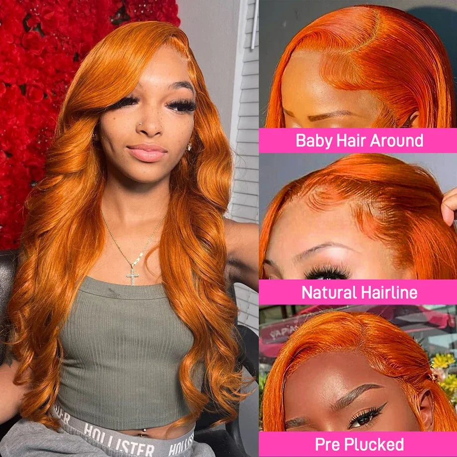 Ginger Orange 13x6 HD Lace Front Wigs Human Hair Body Wave 13x4 Human Hair Lace Frontal Wigs Transparent Lace Wig Woman Glueless