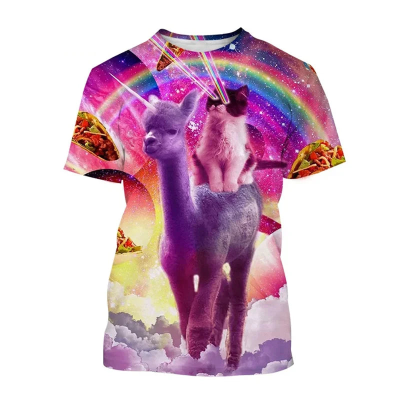 Summer 3D Printed Space Funny Cat T-shirt Men Women Cool Animal Top Tees Street Plus Size Short Sleeves T Shirt Kids Clothes
