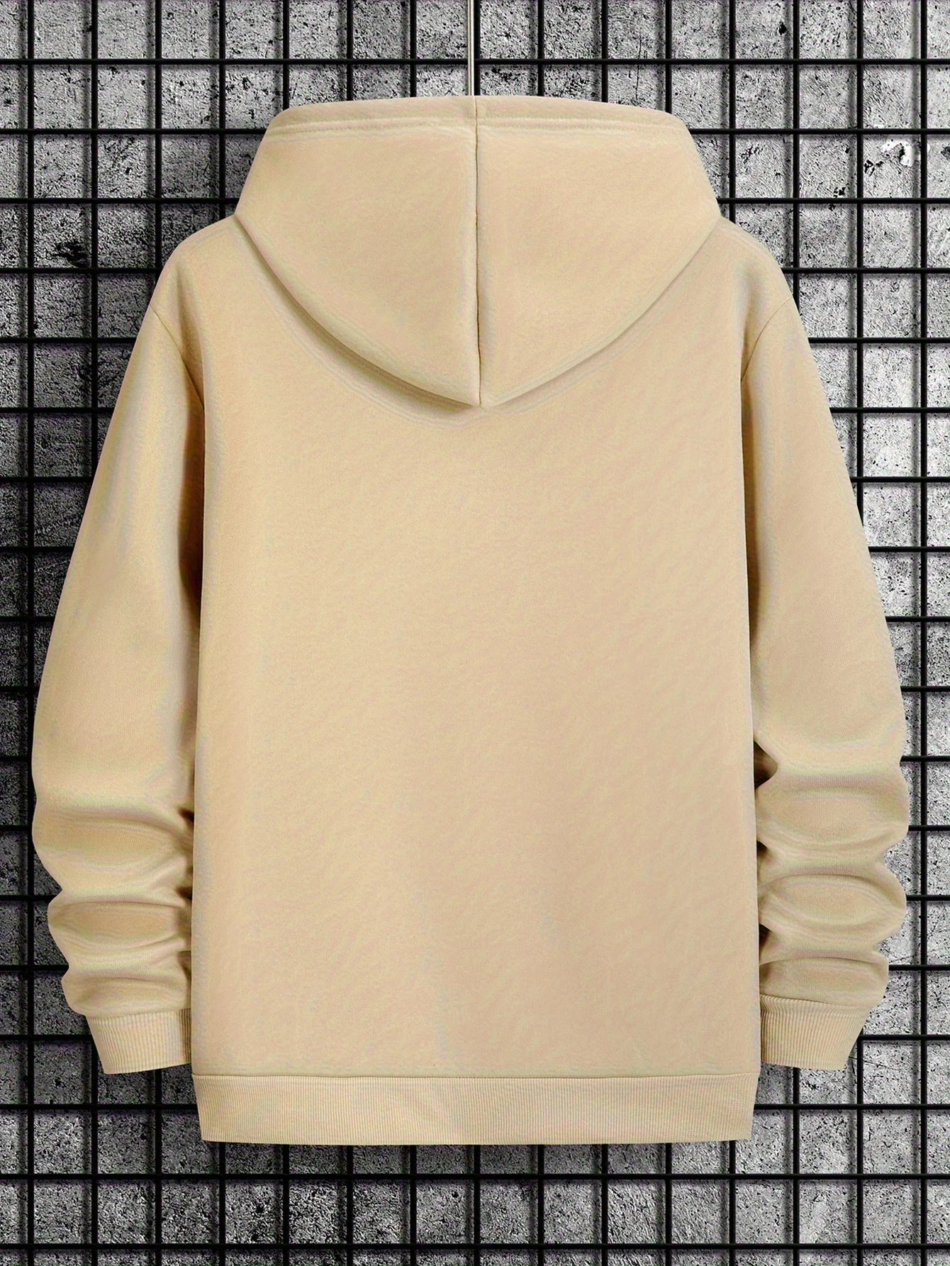 Men's autumn and winter casual fashion loose Paris letter pattern printed long sleeved hooded sweatshirt warm pullover BAZAARHUBO