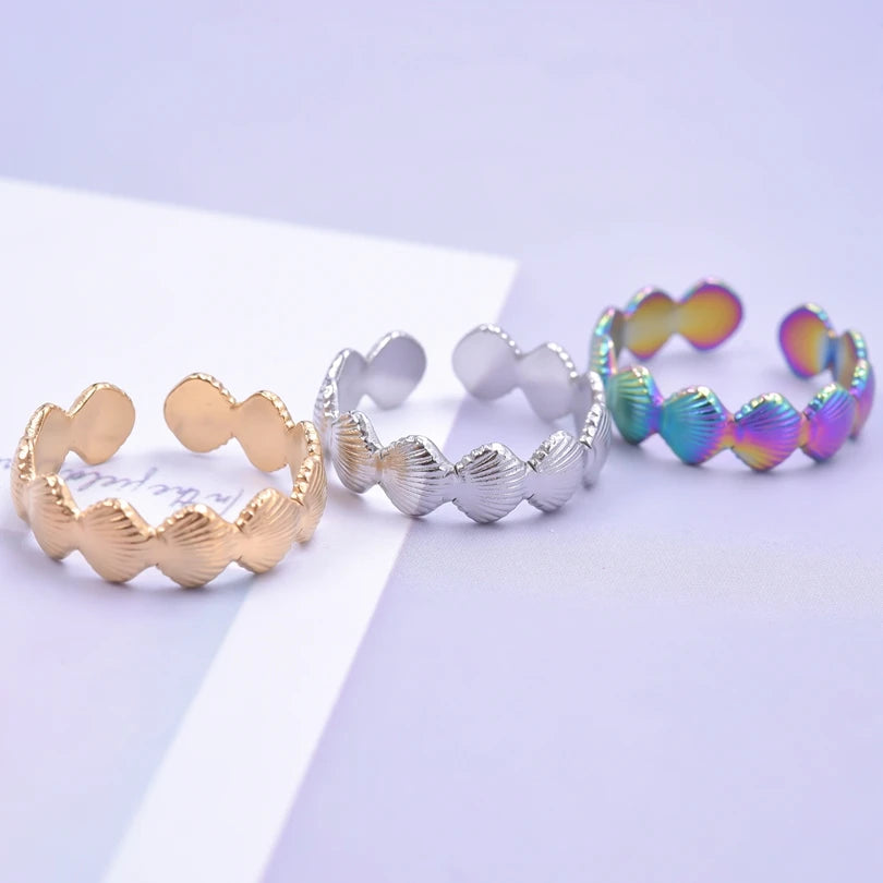 Fashion 5pcs/lot Marine Jewelry Sea Animals Conch Starfish Shell Rings Stainless Steel Rings Jellyfish Scallop Oceans Women Gift