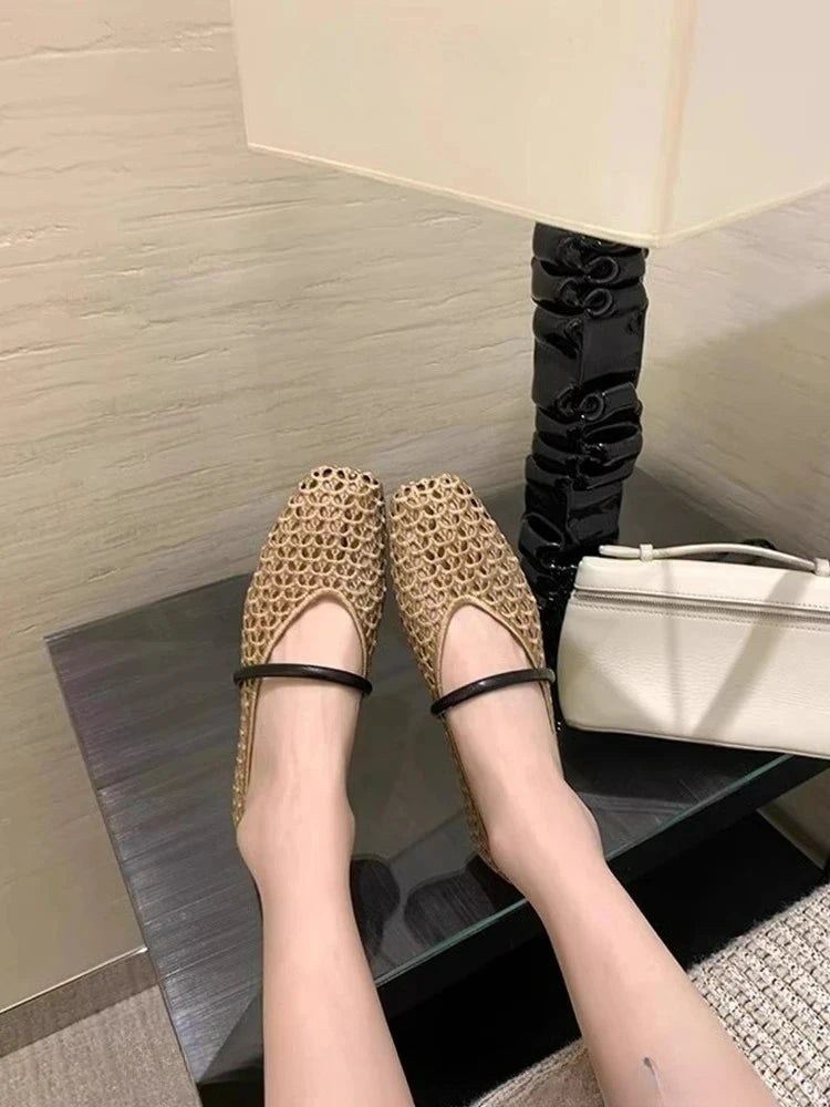 Square Toe Mesh Women Ballet Shoes Flats Sandals Summer 2025 New Designer Casual Loafers Mary Janes Shoes Zapatillas Sandalias