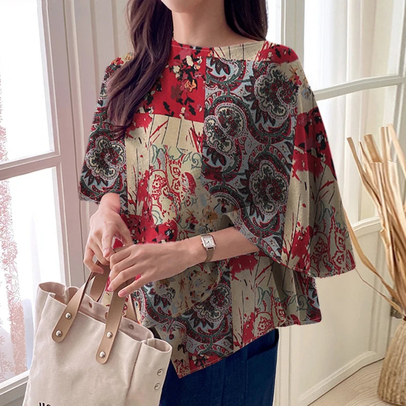 ZANZEA Women Fashion Blouse Chic 3/4 Sleeve Ruffle Hem Top Shirt 2025 Summer Round Neck Loose Blusa Elegant Irregular Work Tunic
