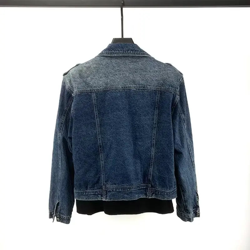 American Style Retro Jacket Men's New Design Zipper Denim Jacket Blue Washed Stand Collar 2024 Spring men padded Y2K Outwear