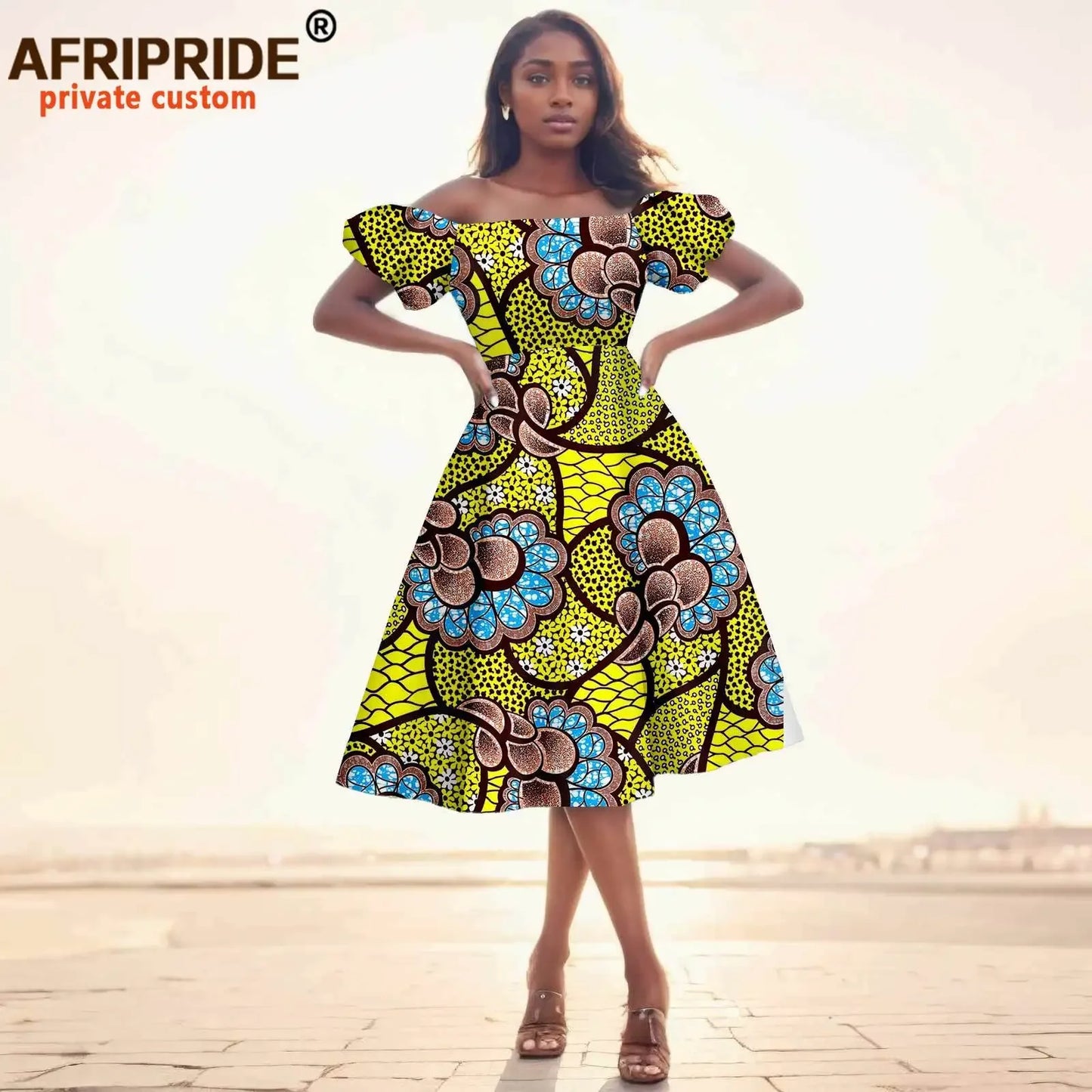 African Dresses for Women Short Sleeve High Waist Print Midi Dress Ankara Attire Traditional Outfit Elegant Fashion Wear 2425102
