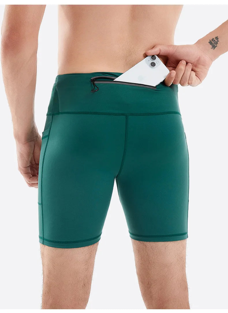 Compression Running Shorts Quarter Length Quick Dry Tight Fit with 6 Pockets for Marathon Training Trail Men Women Multi-Pocket