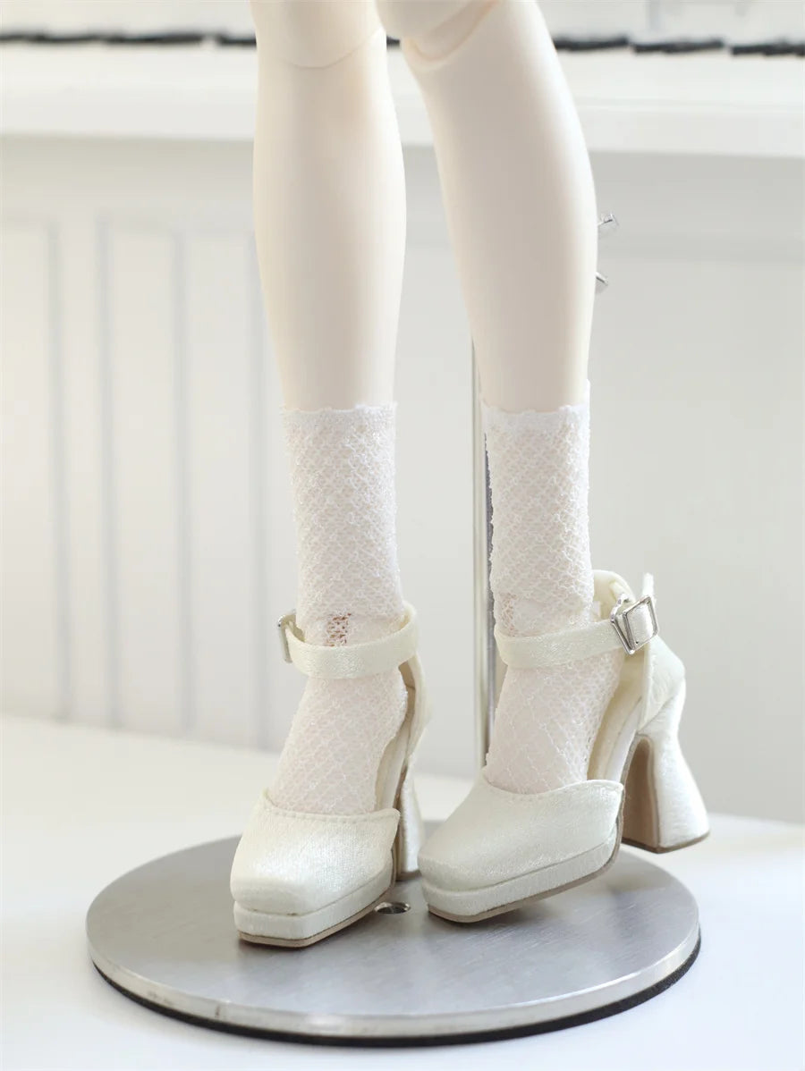 BJD Doll Shoes Toys GL/DFH 1/4 Girls High Heels Square Toe Pink White Black Soft Silk Elegant Glossy Leather Doll Accessories