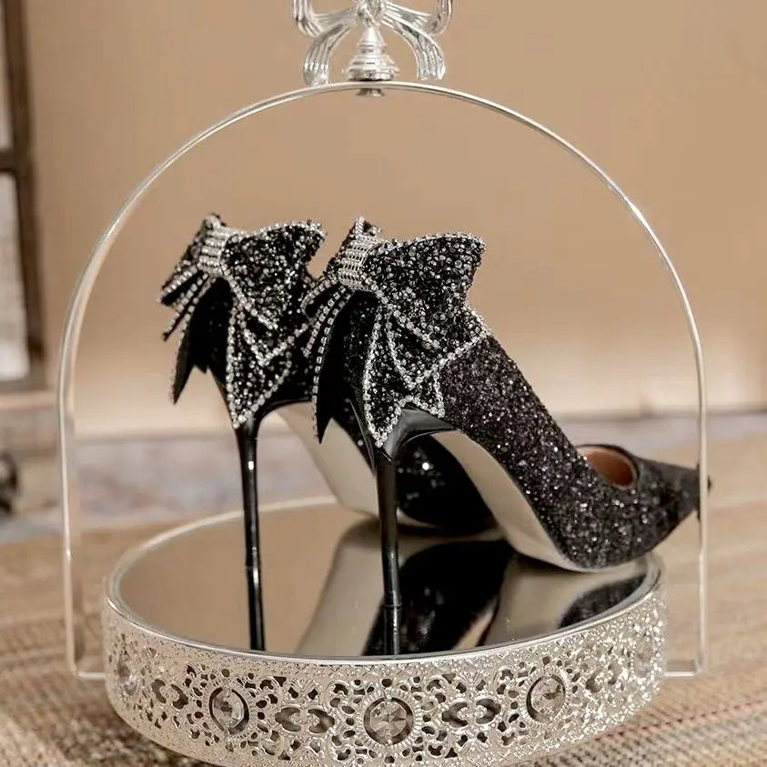 Shoes for Woman 2025 Stilito Silver Women's Summer Footwear Wedding Bride Shoe Rhinestone Pointed Toe Super High Heel Diamond 39