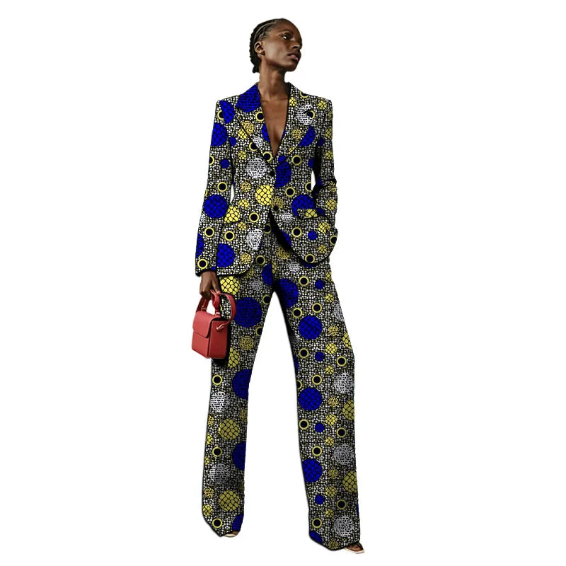 African Couture Women's Suit Ethnic Style Print Female Blazers With Pants Customized Ladies' Gown