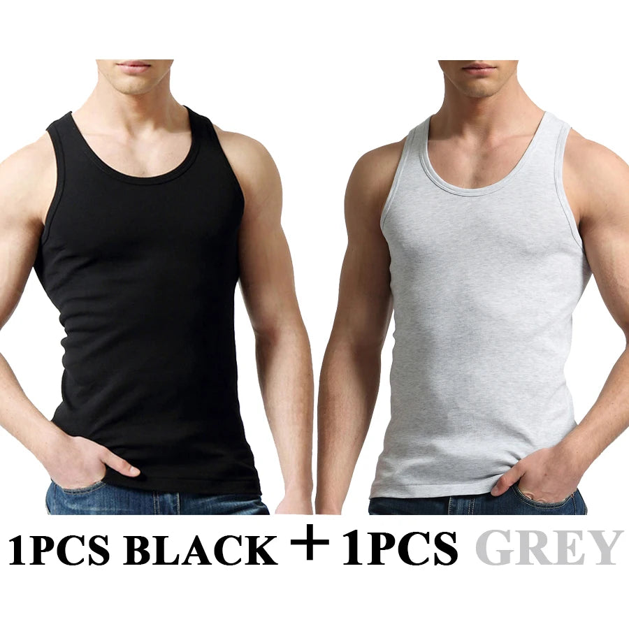 Tank Tops Men Fitness Cool Summer 100% Cotton Vest Male Sleeveless Tops Gym Slim Casual Undershirt Mens Gift 10 Colors 1PCS