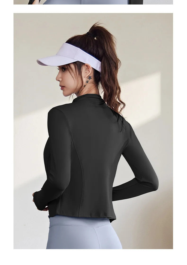 2026 Spring and Summer New Women's Fitness Jacket Quick-drying Collar Yoga Clothes Long-sleeved Breathable Sports Cycling Top