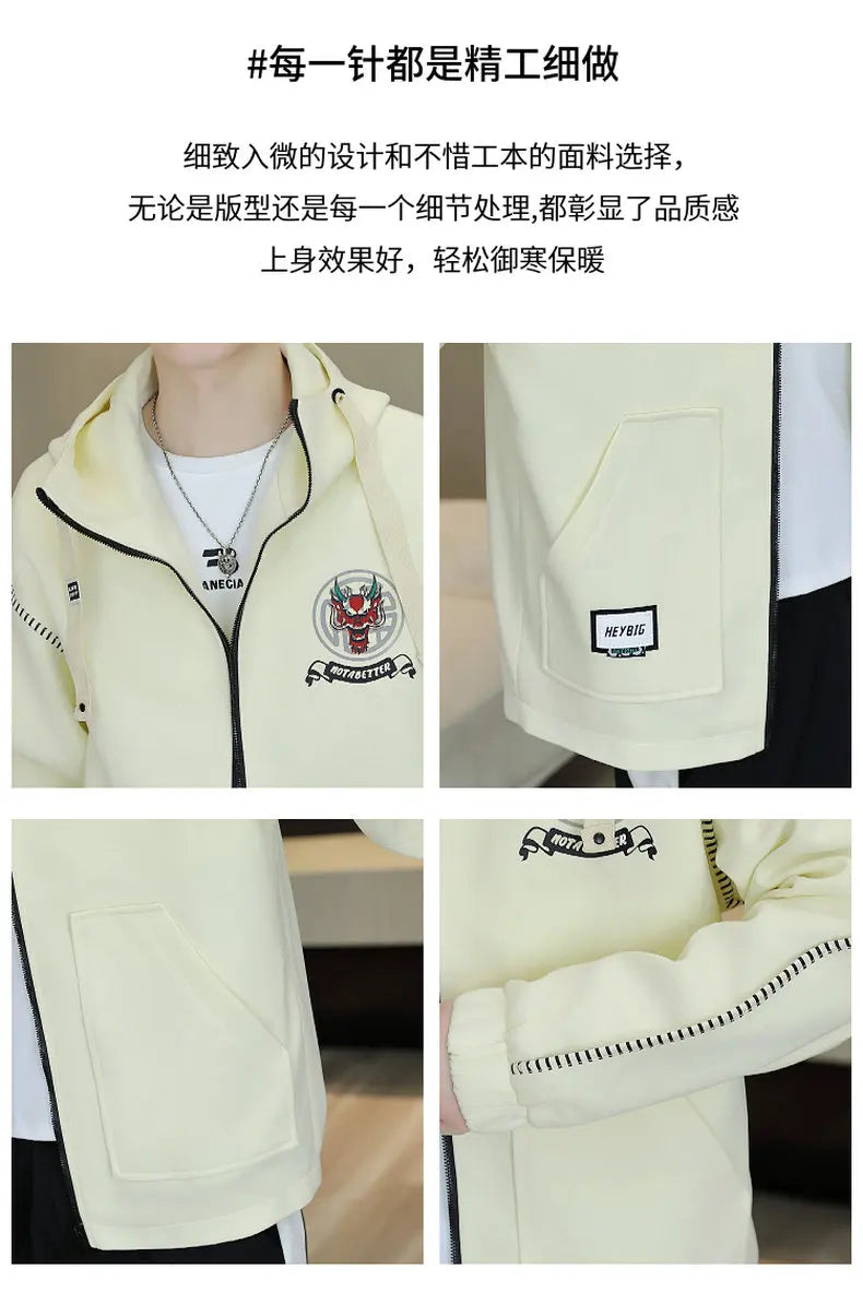 Hooded Jackets And Pants Two Piece Men's Sets 2026 Spring Autumn Youth Streetwear Tracksuits Outdoor Top Coats & Jogger Clothing
