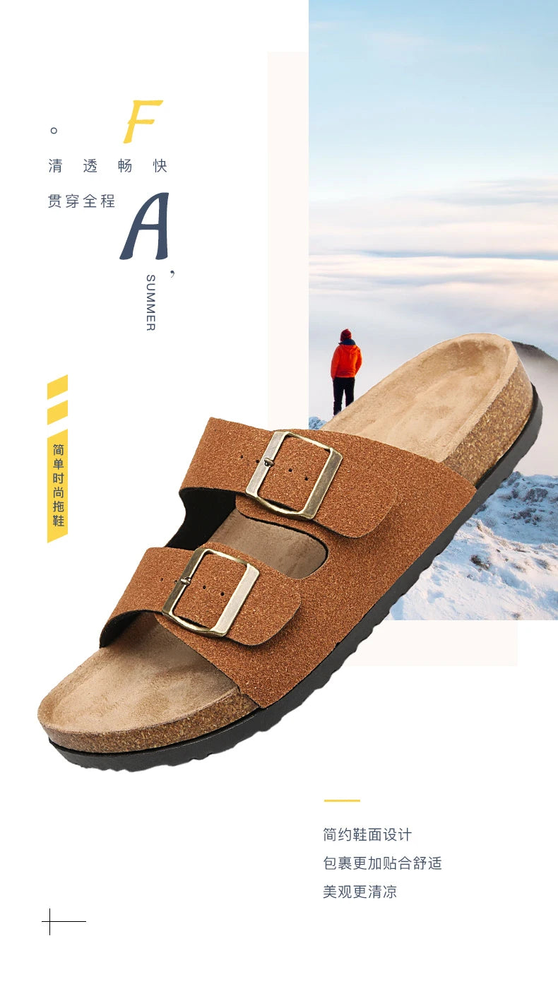 Brand Men Women Sandals Summer Designer Couple Cork Clogs Sandals Luxury Classic Unisex Mules Beach Slide With Adjustable Buckle