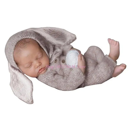 R6FD Newborns Baby Photography Props Set Soft and Comfortable Knitted Romper Jumsuit with Matching Hat for 0-1 Month Infants