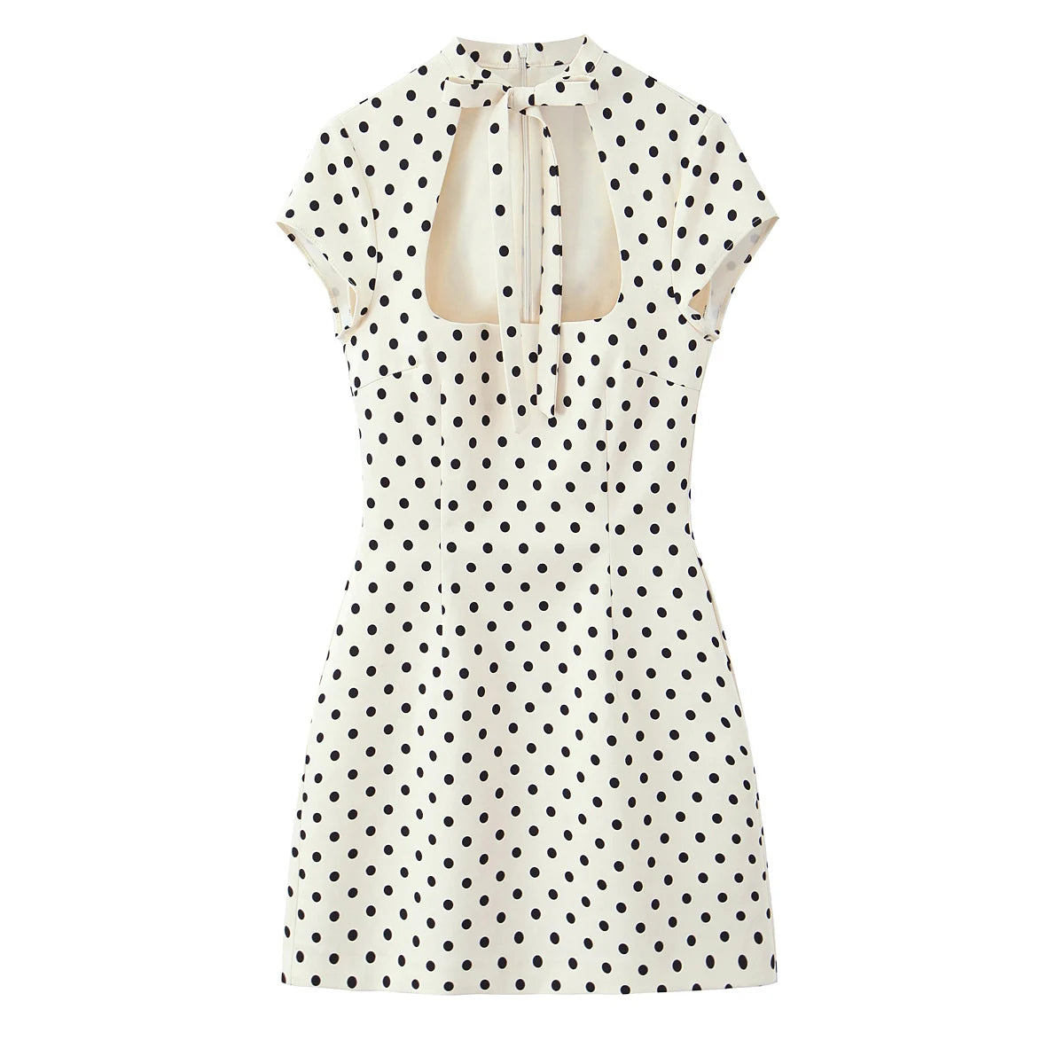 Fashion Polka Dot Mini Dress For Women 2026 Spring Summer Short Sleeve Lace Up Collar Party Dress Lady Bodycon Evening Vestidos
