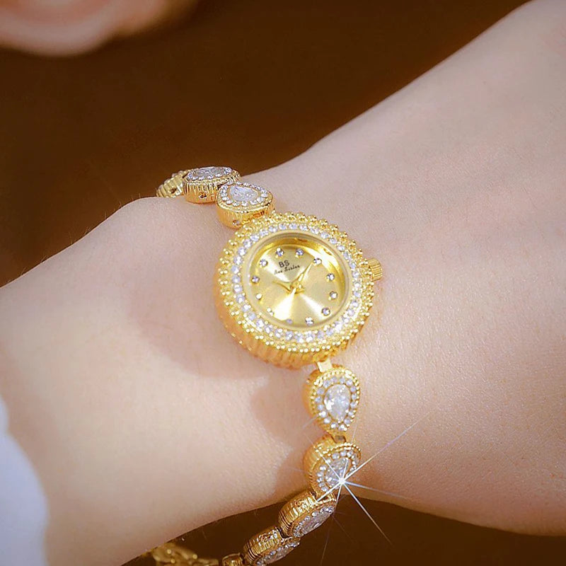 Gold Women Bracelet Dress Watches For Ladies Wrist Quartz Watches 2025 Top Brand Luxury Golden Rhinestone Gift Girlfriend Clock