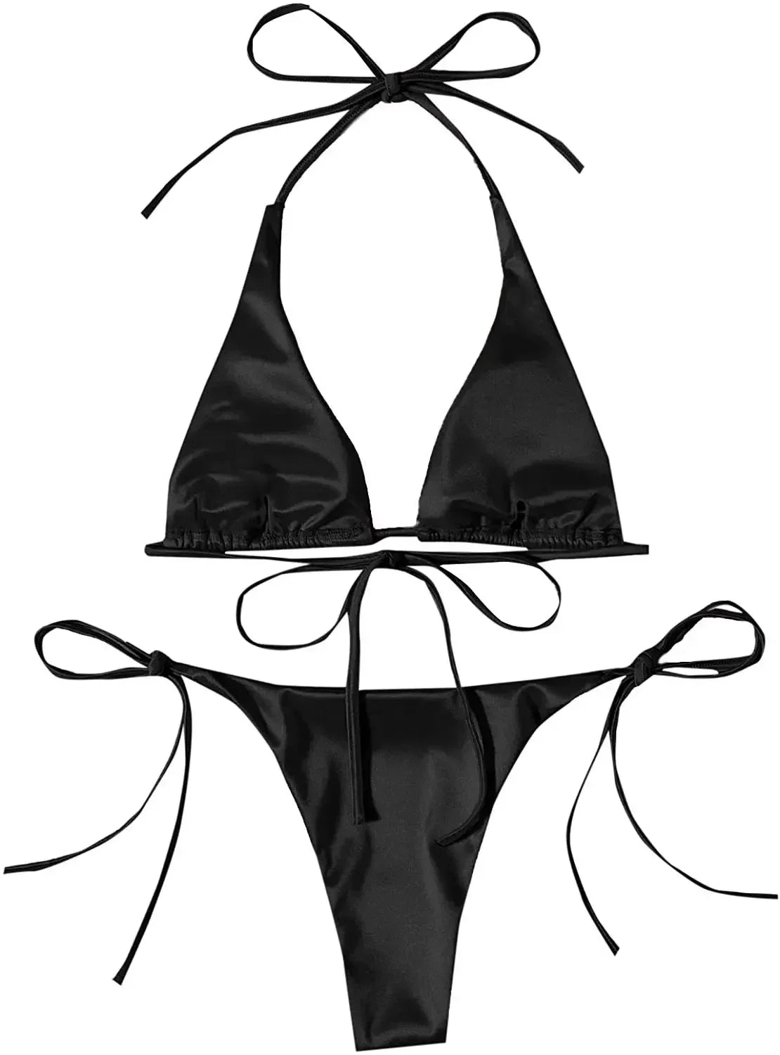 Sexy Halter Satin Brazilian Bikini Women Swimwear Female Swimsuit Two-pieces Bikini Set Bather Bathing Suit Swim Women Swimsuit