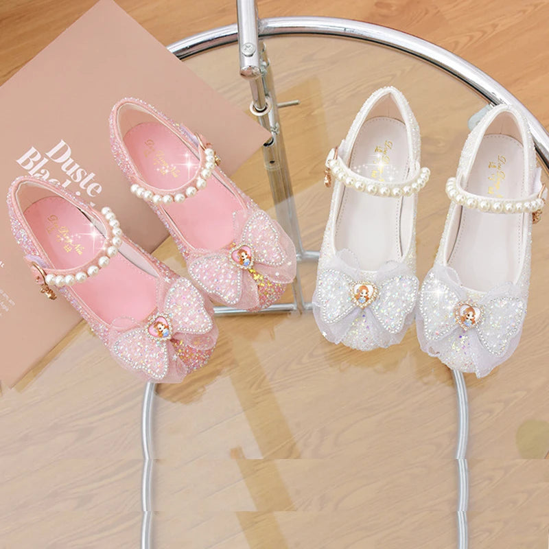 Girls' Shoes High Heels for Kids Elegant Girl Shoes Party Sequin Child Girl Heel Shoe Church First Communion White Princess Shoe
