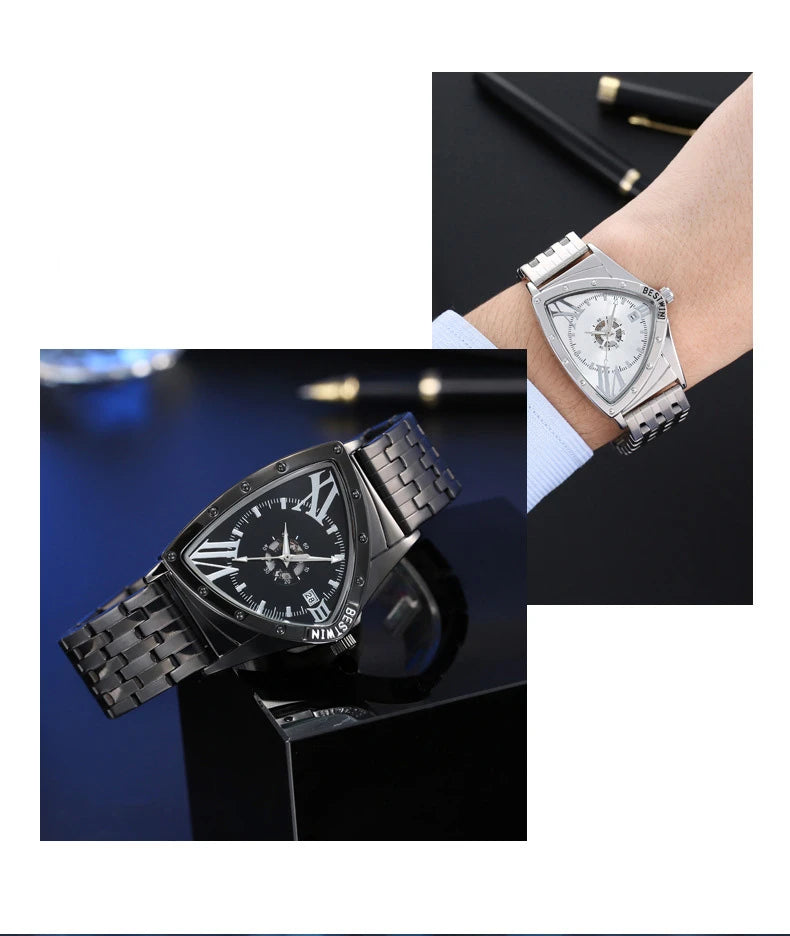 Golden Triangle Men Quartz Watch Unique Design Luxury Watches For Male Clock Sports Waterproof Men Wrist Watches Stainless Steel