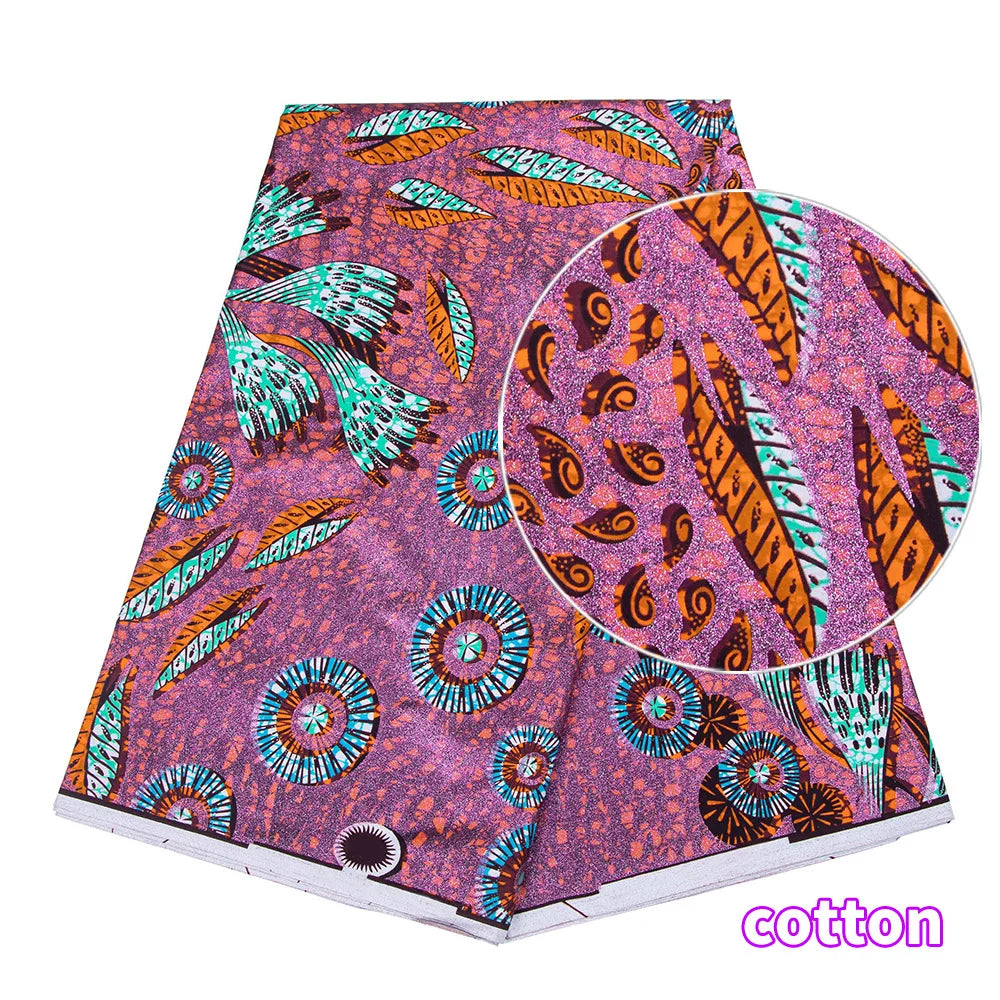 African Wax Print Fabric – 100% Cotton Ankara with Gold Foil Shimmer, 6 Yards/Roll, for Dresses, Headwraps & Fashion Garments