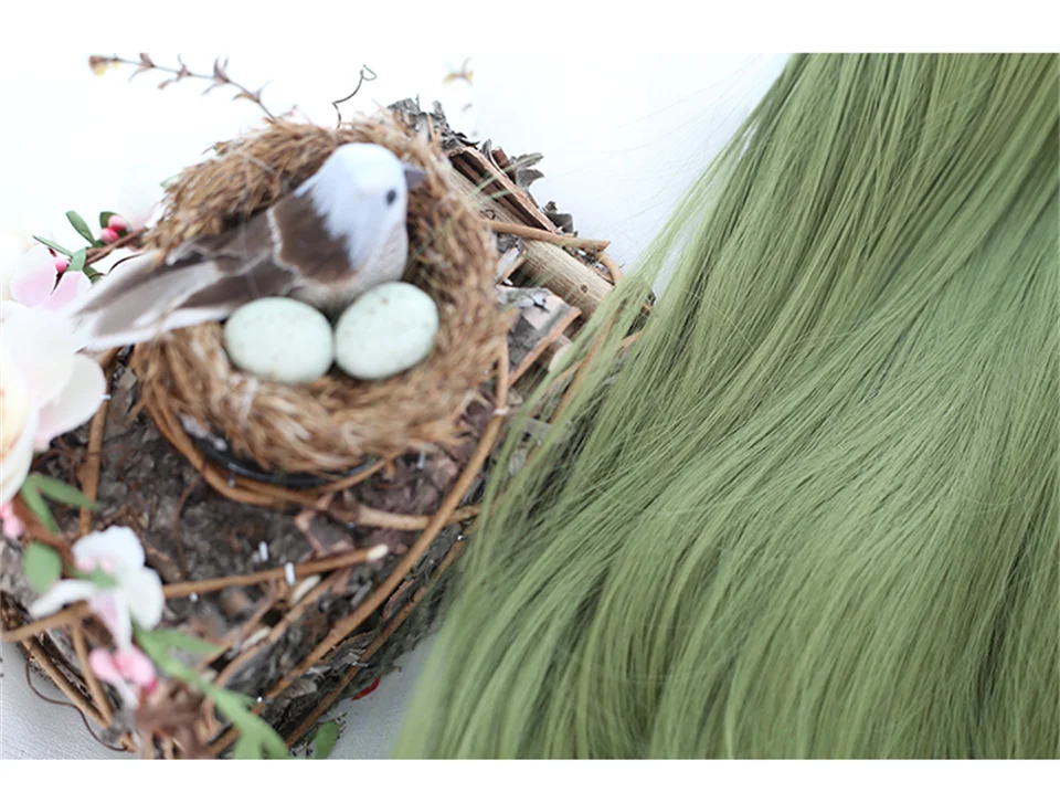 XIYUE Green Long Straight Synthetic Wigs for Women Natural Wave Wigs with Bangs Heat Resistant Cosplay Hair Halloween
