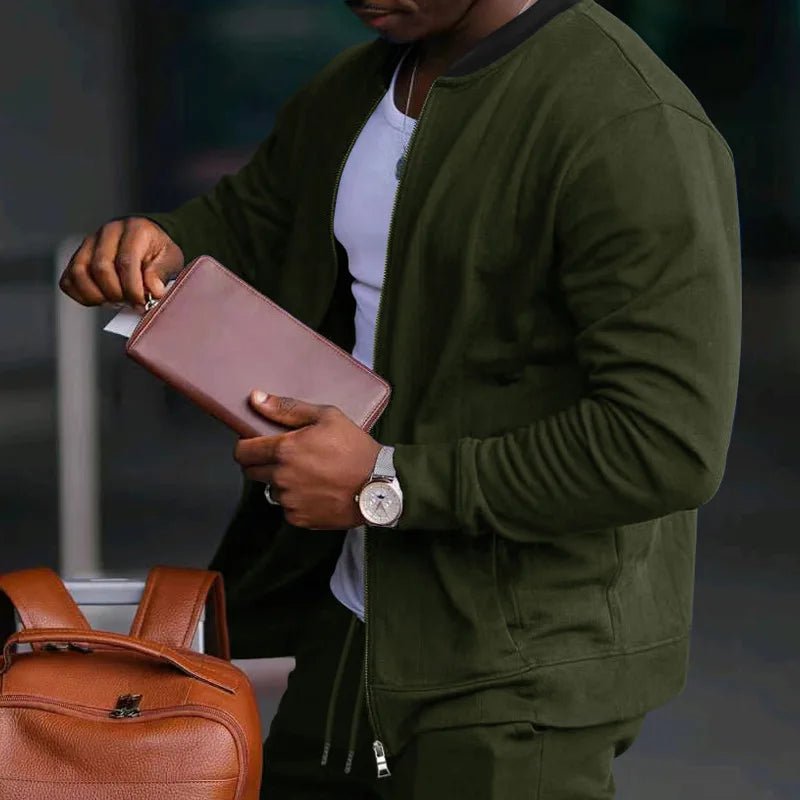 Autumn new solid color jacket men trendy shoulder design stand-up collar large size suit spring and fall fashion