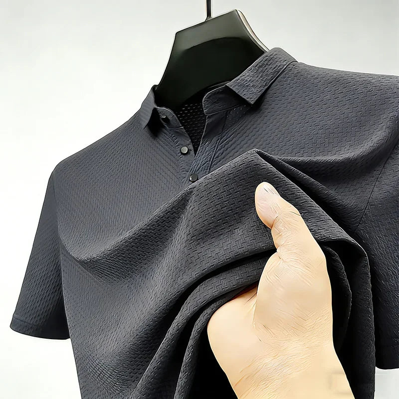 Men's Solid Color Short Sleeve Polo Shirt With Waffle Weave Design Fashionable Turn Down Collar Base Layer Ideal  Hiking Running