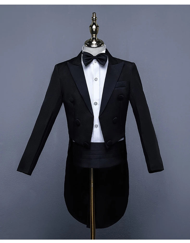 Children Tuxedo Tailcoat Formal Dress Suits Swallow Tail Coat Boy's Jacket Pants Suits Party Dance Magic Stage Performance Tails