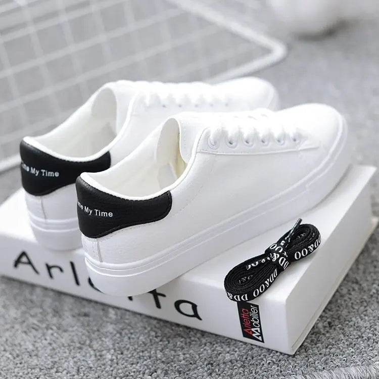 Women's Vulcanize Shoes PU Leather White Shoes New Fashion Platform Shoes Solid Color Casual Shoe Classic Women Sneakers Zapatos