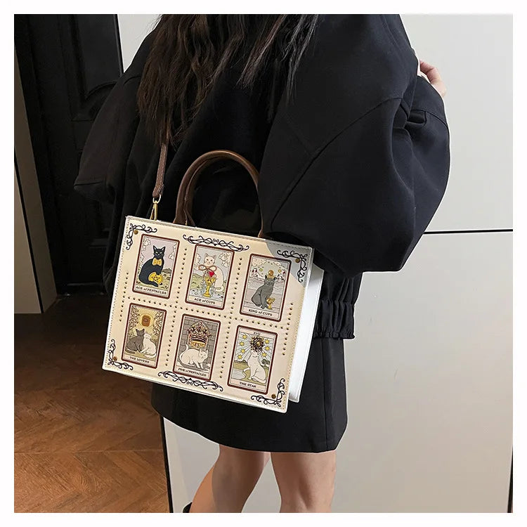 Vintage and Luxury Designer Bag Popular Fashionable Tote Bag Large Capacity with Delicate Embroidery Cat Printing Bag for Women