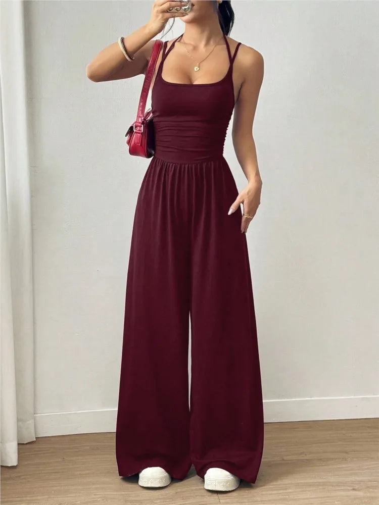 2026 Casual Jumpsuit Simple Style Jumpsuits For Woman Loose Wide Leg Trouser Women's Clothing Home Clothes Sleeveless Sling Silm
