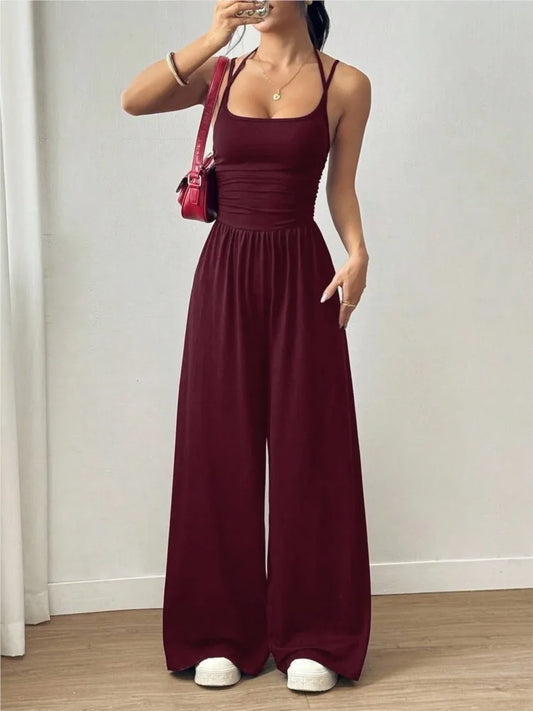 2026 Casual Jumpsuit Simple Style Jumpsuits For Woman Loose Wide Leg Trouser Women's Clothing Home Clothes Sleeveless Sling Silm