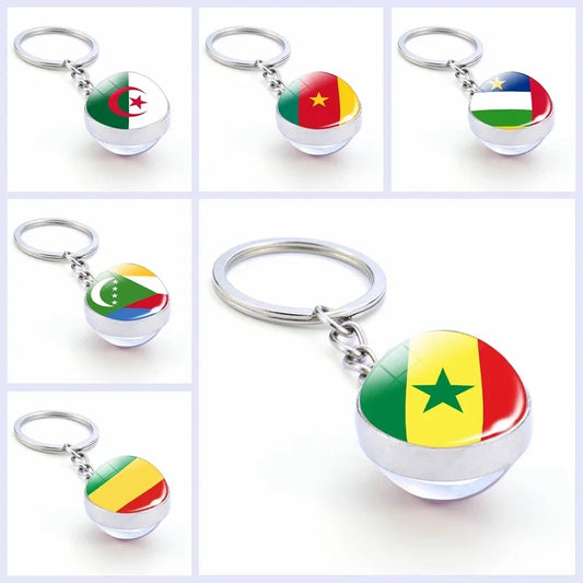 Africa National Flag Keychain  Nigeria South Africa Keyrings Crystal Ball Jewelry Fashion Double Side Glass Ball Men Women Gift