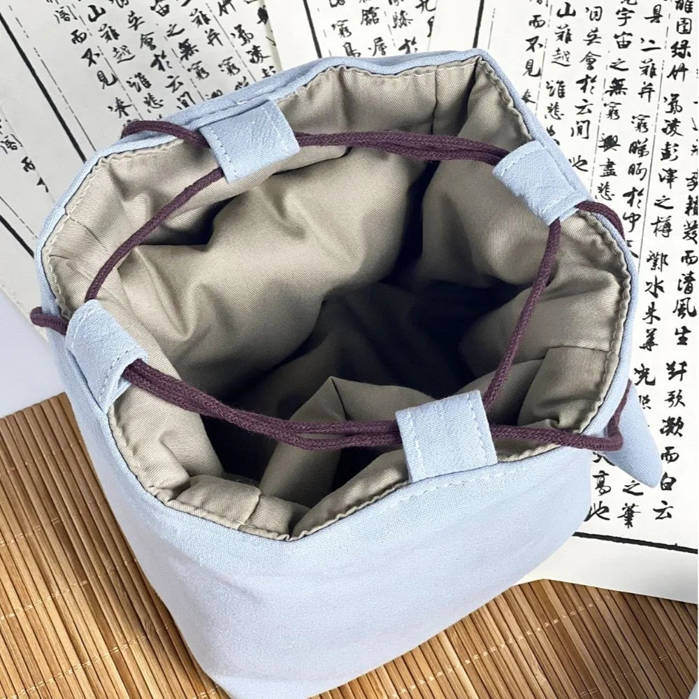 Chinese Style Tea Set Organizer Bag Embroidered Breakage-proof Teacup Drawstring Cloth Pouch Tea Ceremony Accessories