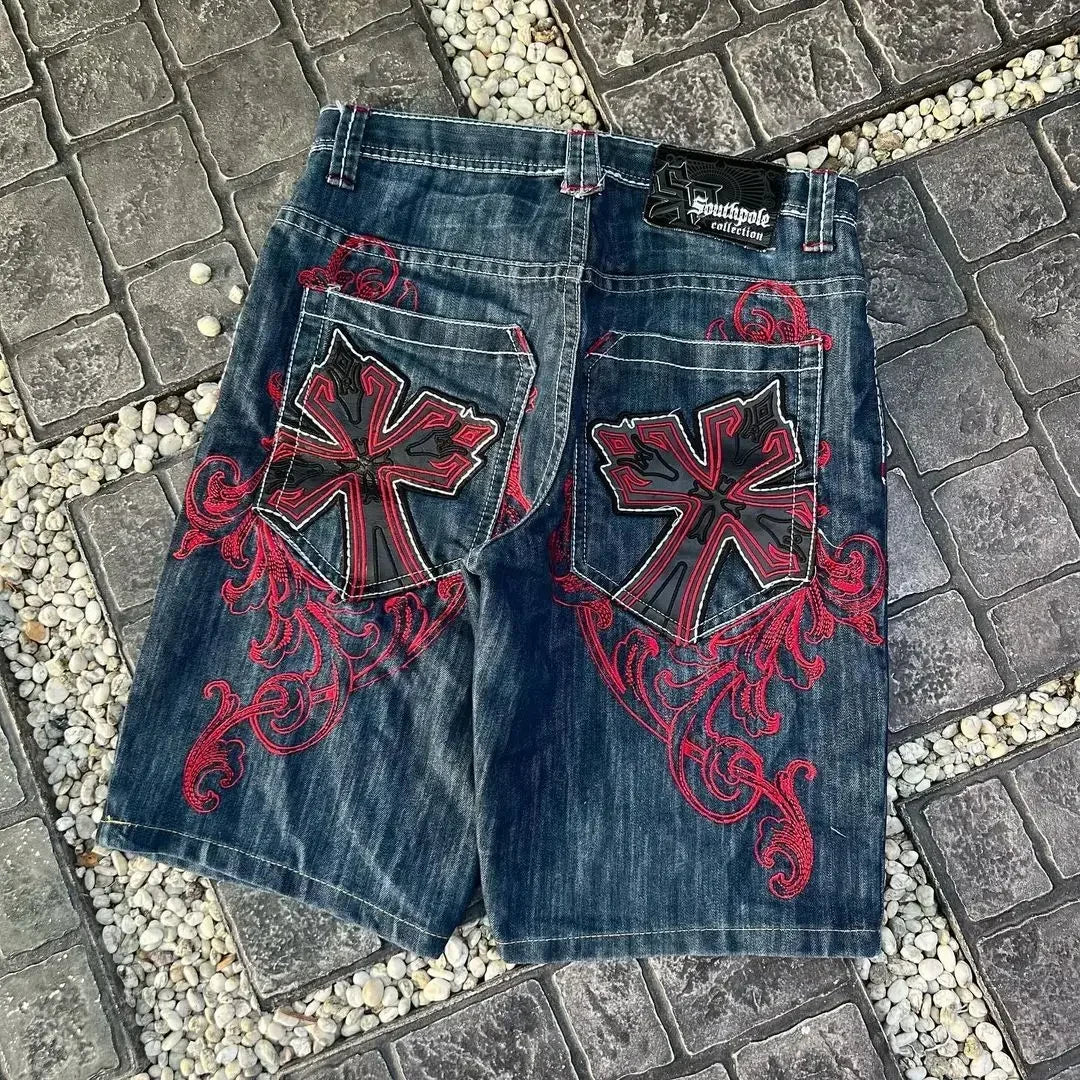 High Quality Street Y2K Retro Denim Shorts Shinjuku Hip Hop Pocket Loose Denim Shorts For Men and Women In Summer Gothic Shorts