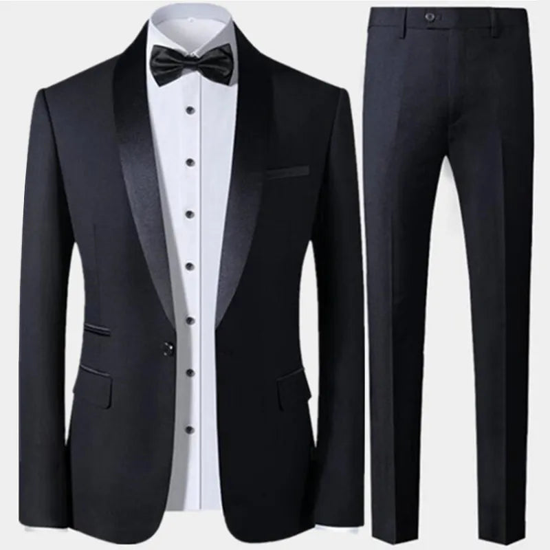 Men's Lapel Black Suit Set Coat Vest Trousers / Business Groomsmen Groom Wedding Dress Fprmal Blazer Pants